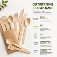Ensemble de couverts jetables en bois de bouleau naturel, couteau, fourchette, cuillère, 100% biodégradable, certifié FDA LFGB, prix de gros