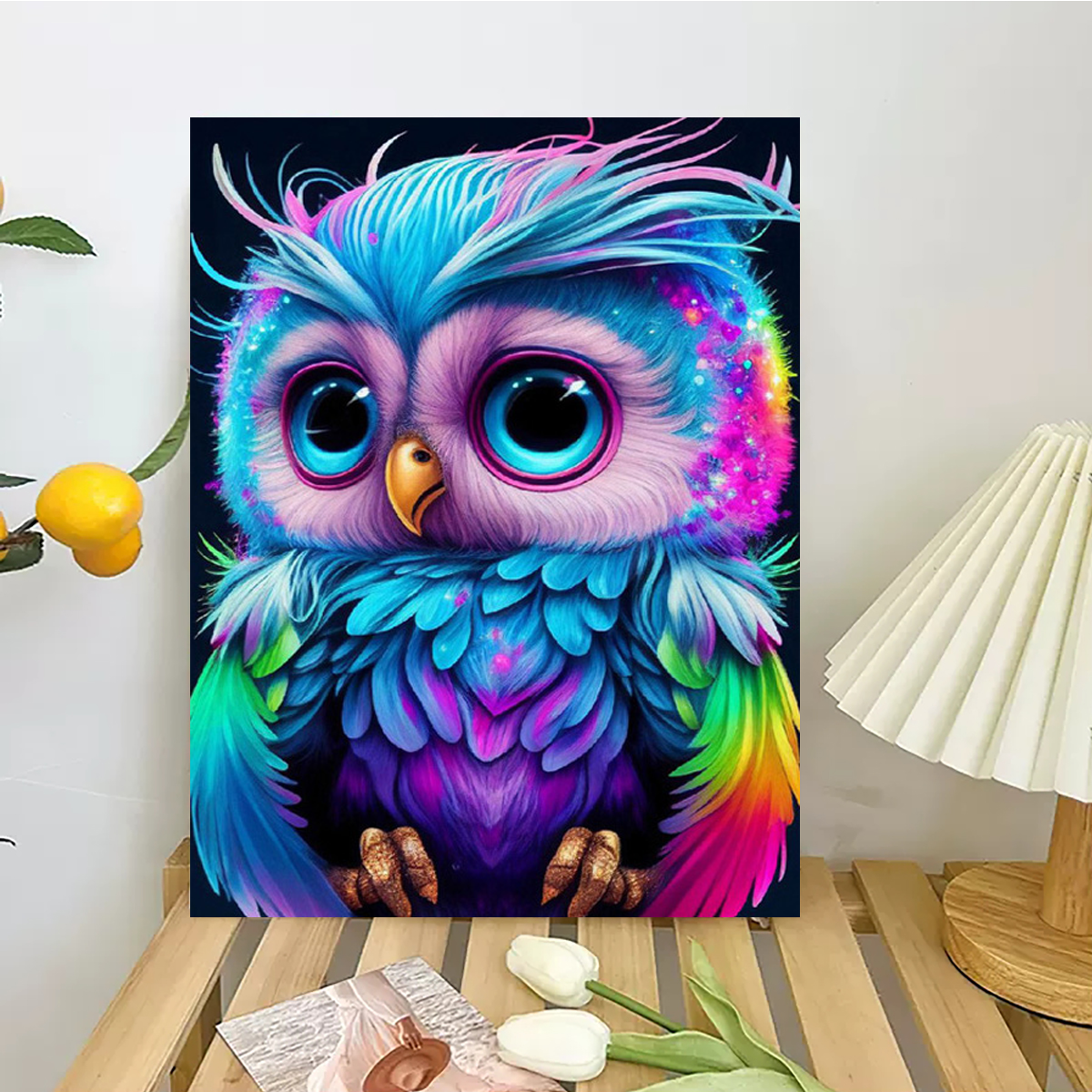 Wowdecor Malen Nach Zahlen Kit - Eule Mit Früchten, 40x50 Cm Mit Rahmen | DIY Geschenk Für Erwachsene & Kinder, Home Dekoration