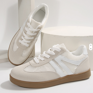 <b>White</b> Mesh <b>Lace</b>-up Sneakers Round Toe Breathable Rubber Outsole EVA Midsole All Seasons Style - Product Image 1