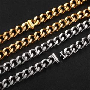 Hip Hop Necklace Stainless Steel Four Sided Grinding Cuban <b>Chain</b> Bracelet Gold Plated <b>Titanium</b> Steel Men's Necklace - Product Image 2