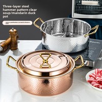 Marmite à soupe extra-épaisse en acier inoxydable 304 martelé de luxe avec couvercle pour la vente en gros