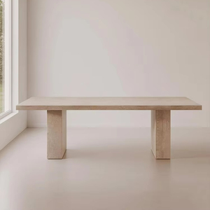 Set <span class=keywords><strong>Tavolo</strong></span> <span class=keywords><strong>da</strong></span> Pranzo di Lusso <span class=keywords><strong>Moderno</strong></span> in Travertino Beige Arredamento in Pietra Naturale per Bar e <span class=keywords><strong>Soggiorno</strong></span> <span class=keywords><strong>Tavolo</strong></span> <span class=keywords><strong>da</strong></span> Pranzo in Marmo Beige - Product Image 1
