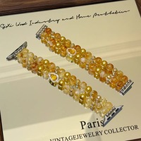 Bracelet de luxe en perles de cristal de citrine naturelle pour Apple Watch Ultra 2/9/8/SE, bijou élégant fait main en quartz jaune, cadeau
