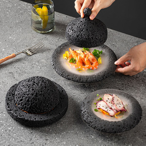 Cuenco de Cerámica con Diseño Artístico Japonés, Plato de Hielo con Forma de Planeta, Vajilla de Piedra Volcánica para Hotel, Presentación de Sushi y Mariscos para Fiestas - Product Image 6