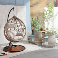 Canapé de jardin en rotin au design moderne, structure en acier inoxydable, rotin PE, coussin imperméable, ensemble de balançoire suspendue pour cour
