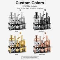 17Pcs Set Shaker Koktail Baja Tahan Karat 304 Dengan Gelas Ukur & Dudukan Akrilik OEM ODM Label Pribadi Perlengkapan Bartender