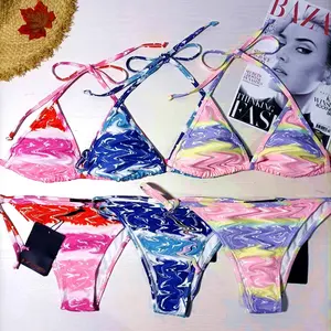 Conjunto de biquíni de luxo com estampa de letras, roupa de banho feminina sensual, conjunto de roupa de praia, 2022 personalizado