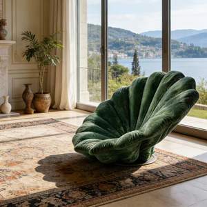 Sillón Moderno <span class=keywords><strong>con</strong></span> Detalles de Concha de Vieira en Terciopelo, Sofá Individual de Lujo en Verde Tufted para Decoración de Sala de Estar - Product Image 4