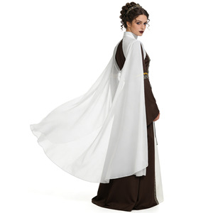 Robe de Cour Médiévale avec Cape, Couleur Contrastante, Taille Empire, Col Montant, en Mousseline, Longue, pour Fête d'Halloween et Jeu de Rôle - Product Image 4