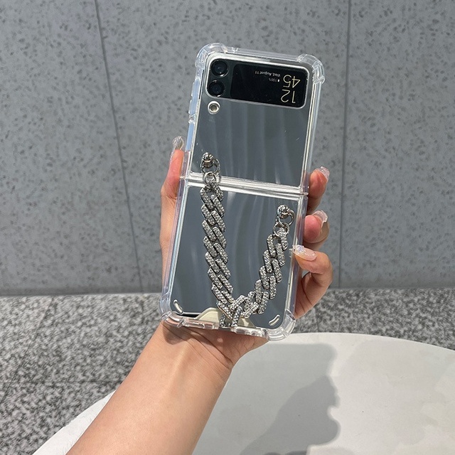 Phone Case for Samsung galaxy Z Flip 4 5G case Women's Makeup Mirror Phone Cover for galaxy Z Flip 3 Rhinestone Chain