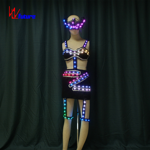 Traje negro de DJ para mujer, sujetador LED luminoso, Bar DS, traje de cantante para fiesta del Día de San Valentín, vestido de baile con cuello Gogo, club nocturno Sexy - Product Image 6
