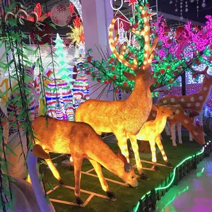 Factory Customize Design Led 3d Deer Motif Lights Resin Life Size Fiberglass Animal Statues