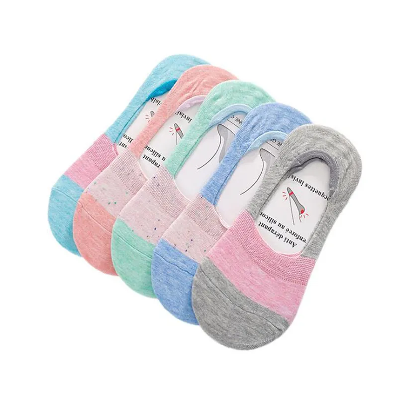 Calcetines de algodón antideslizantes de silicona para mujer, medias invisibles finas para primavera y verano