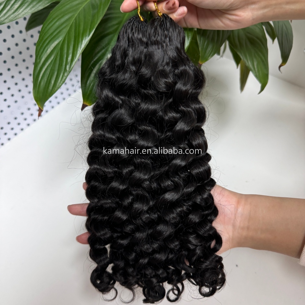 KAMA Feather Tip Crochet Human Hair Extension Deep Curly No Weft Boho Braiding Bulk Hair Wholesale Price Detail Section 2