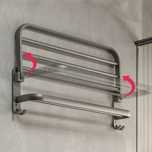 Étagère murale pour <span class=keywords><strong>serviettes</strong></span> avec 2 barres porte-<span class=keywords><strong>serviettes</strong></span> et 9 crochets, porte-<span class=keywords><strong>serviettes</strong></span> antirouille |   Rangement de salle de bain moderne - Product Image 2