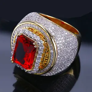 Cincin Berlian Besar Pria, Perhiasan Cincin Kekasih Hadiah Natal Zirkon Merah Ruby