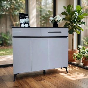 Meuble de rangement autoportant moderne en plastique gris avec design ventilateur pour salon et mobilier de maison - Product Image 2
