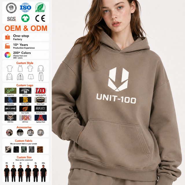 Unisex Oversized Baggy Hoodie 400GSM Heavy Cotton French Terry Fleece Custom Embroidered Puff Print Hooded Sweatshirt Tops