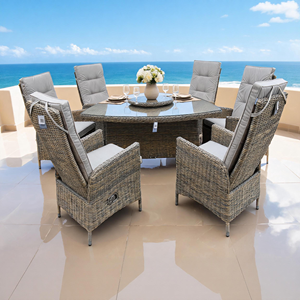 6-Seater <b>Outdoor</b> Rattan Dining Set with Comfortable <b>Foldable</b> Design Commercial Grade Furniture for Courtyard & Hotel Use OEM - Product Image 1