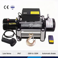 Treuil électrique à câble métallique 12V 24V DC à forte force de traction, télécommande sans fil, frein automatique CE, antidérapant, pour le sauvetage de remorques tout-terrain