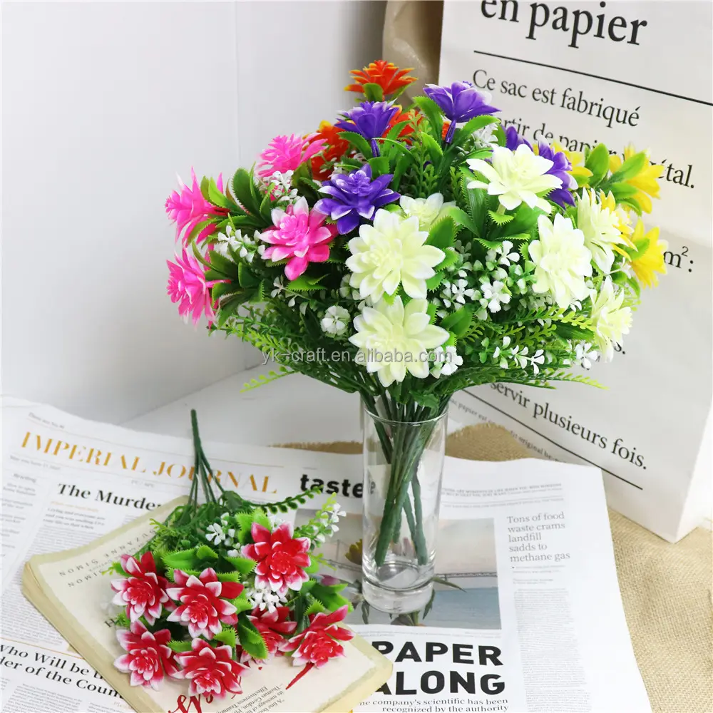 2022 Wholesale Plastic Flowers Artificial Flowers Hand Made For Home Vase Table Hanging Decoration Artificial Bushes For Garden