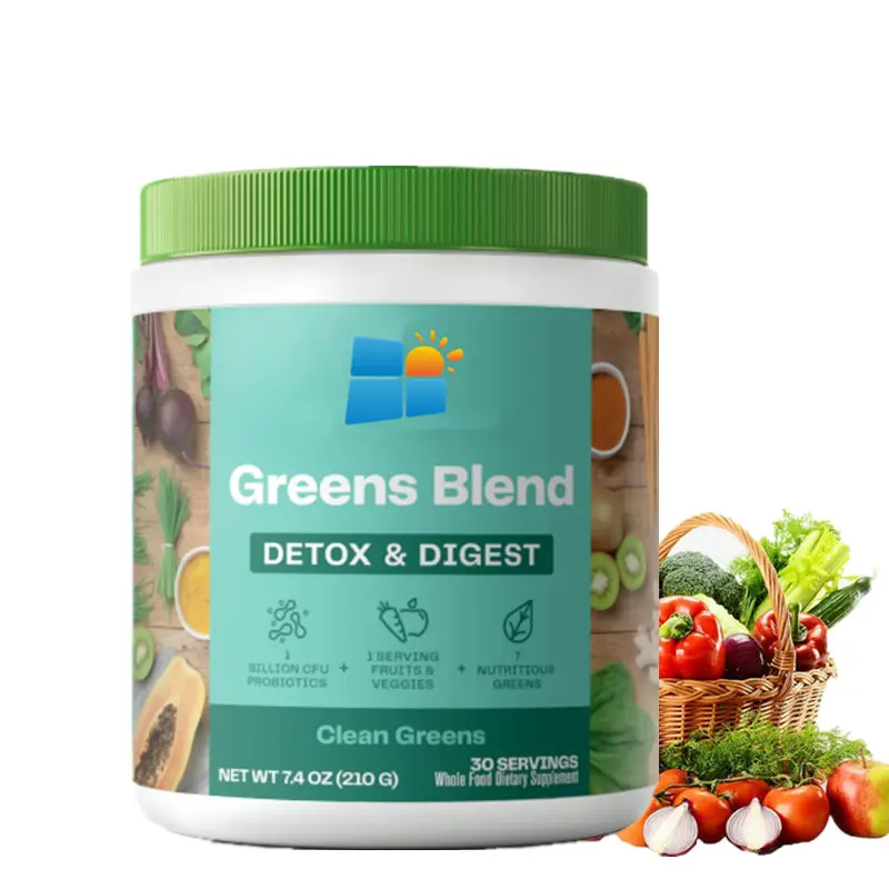 OEM/ODM/OBM Organic Non-GMO Greens Blend Detox & Digest Super Green Powder Digestive Enzymes & Probiotics