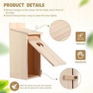 Nichoir en bois naturel de forme rectangulaire, boîte à nids en bois massif pour oiseaux, utilisation suspendue dans le jardin ou la cour, fabriqué au Shandong - Product Image 2