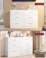 Commode à 6 tiroirs SENYU 47 pouces, style moderne minimaliste, panneau blanc, poignées dorées, grand rangement, pour chambre et salon