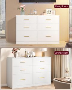 Commode moderne blanche SENYU de 47 pouces pour chambre à coucher, 6 tiroirs en bois, poignées dorées, grand rangement, salon, chambre d'enfant et de bébé - Product Image 2