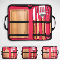 Ensemble d'outils de barbecue en acier inoxydable chromé résistant à la chaleur, 6-8 pièces, kit de voyage en plein air, spatule, fourchette, couteau, planche à découper