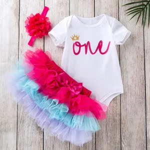 Infantile Bébé Filles 3 pièces Tenues nouveau-né bébé vêtements d'anniversaire ensemble