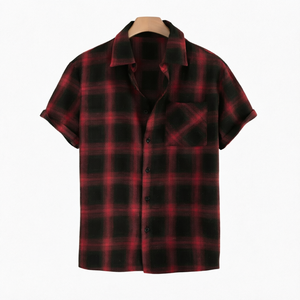 Men's Plaid Short Sleeve <b>Shirt</b> Lapel Collar Woven Summer <b>Oversized</b> Pocket <b>Flannel</b> Style - Product Image 1