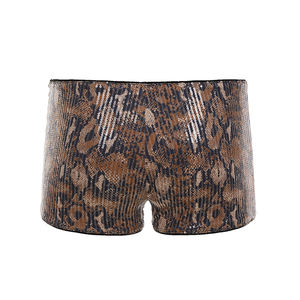 Short moulant à taille élastique respirant à imprimé serpent à paillettes - Short sexy à paillettes pour club et soirée - Product Image 6