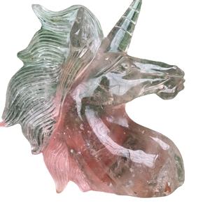 Statuettes de tête de licorne en cristal, pierres précieuses naturelles 1 pièce, artisanat sculpté à la main, quartz naturel - Product Image 1