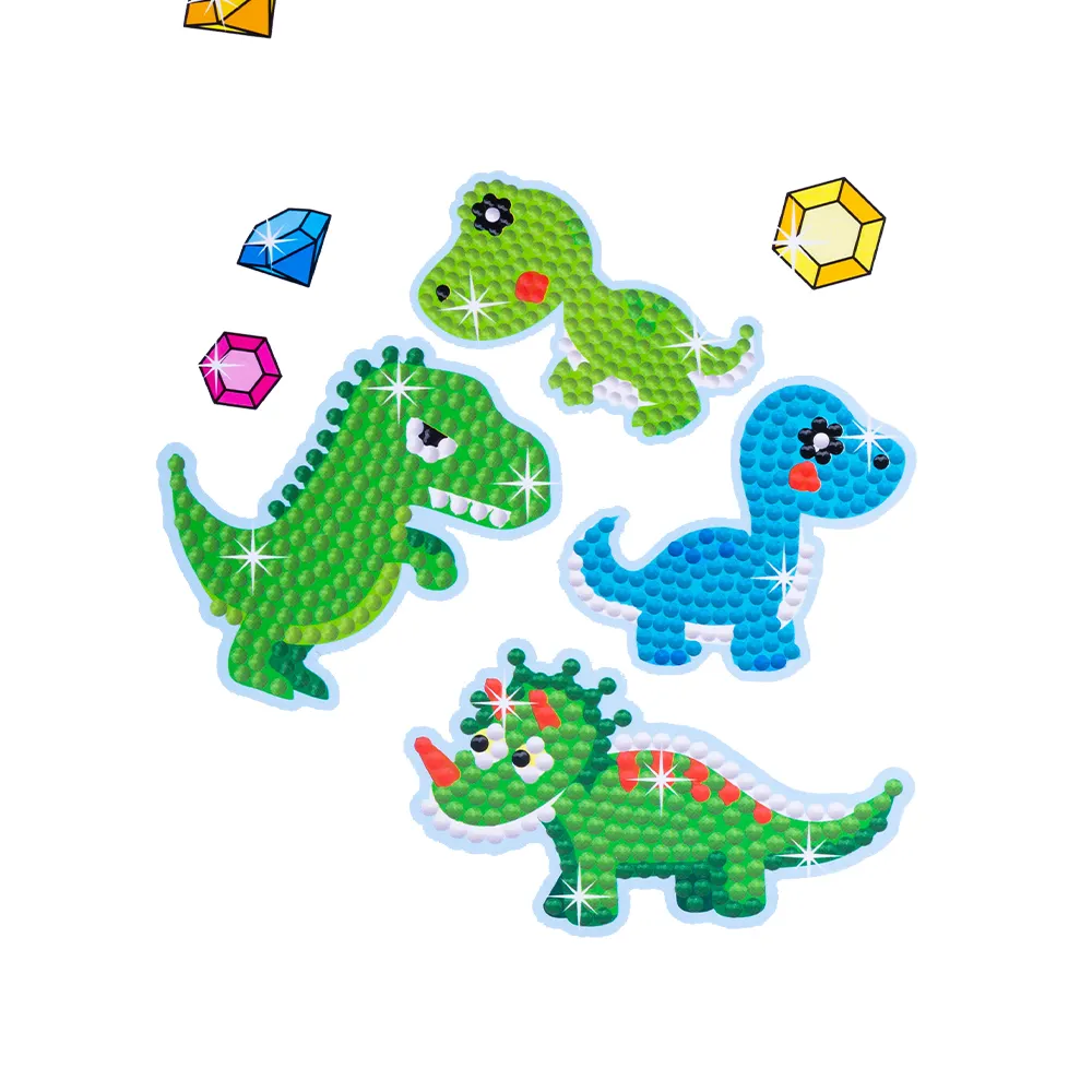 Educational Dinosaur Glue Painting With Diamond Gems Kids DIY Window Art Paint Suncatchers