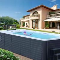 Piscine autoportante intelligente en acrylique à bordure infinie, spa d'hydrothérapie multi-personnes ultra-longue de 4 mètres pour projets de villas et d'hôtels