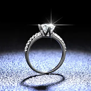 Kişisel özelleştirmek moda takı D renk VVS Moissanite yüzükler S925 gümüş yuvarlak kesim düğün toptan fiyat yüzükler