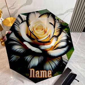 1 Parapluie pliant personnalisé noir et blanc avec nom et rose, sans minimum de commande, cadeau floral personnalisé, commande unique, parapluie avec photo - Product Image 1