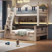 Französisches Design Kinder-Etagenbett Multifunktionales Hochbett mit Schubladen und Rutsche für Schlafzimmer