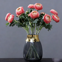 Bunga Ranunculus Sutra Buatan Tangan Grosir 2 Kuntum Warna Pink untuk Dekorasi Rumah, Pernikahan, Pesta, dan Perayaan