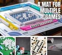 Tapis d'entraînement au mahjong américain Art Déco, règles de Charleston, imprimé 4 zones, bleu et blanc géométrique, 31,5 pouces, antidérapant, réduction du bruit