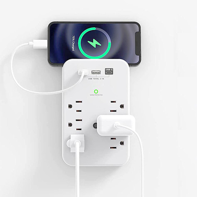 Mifaso 6-Way Power Strip 3-USB Wall Charger Surge Protector Travel Adapters Outlet Multi-Plug Socket Adapter with Extender