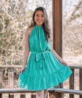 Robes d'été pour femmes 2023, col halter, sans manches, décontractées, à fleurs, à pois, à imprimé léopard, courtes, bohèmes, à volants