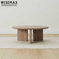 WISEMAX FURNITURE Meubles de salon nordiques Table basse ronde en bois massif naturel avec 3 pieds