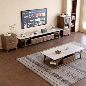 Mesa de centro y mueble para TV de madera maciza de estilo nórdico, combinación moderna minimalista de mármol y madera de fresno, juego de sala de estar con almacenamiento. - Product Image 4