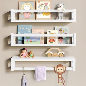 Étagères murales flottantes pour livres d'enfants, lot de 3, en bois massif naturel, meubles de rangement décoratifs - Product Image 1