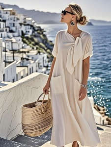 Nueva Colección Primavera/Verano 2026: Blusa Elegante Casual para Mujer con Cuello de Lazo, Manga Regular, Color Sólido y Corte Holgado en A - Product Image 5