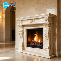 Cheminée en marbre naturel sculpté à la main au design simple et moderne avec des fleurs décoratives pour hôtel, salle à manger, villa, usage intérieur