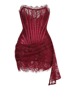 Vendita calda estate abito di pizzo floreale per le donne lisca di pesce <span class=keywords><strong>senza</strong></span> <span class=keywords><strong>spalline</strong></span> con collo al ginocchio <span class=keywords><strong>senza</strong></span> tessuto traspirante metodo di tessitura - Product Image 5