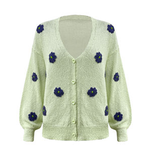 Cárdigan de punto bordado de fabricante de prendas de punto personalizadas cárdigan de algodón <span class=keywords><strong>con</strong></span> patrón de <span class=keywords><strong>pistilo</strong></span> de manga larga suéter de punto para mujer - Product Image 3